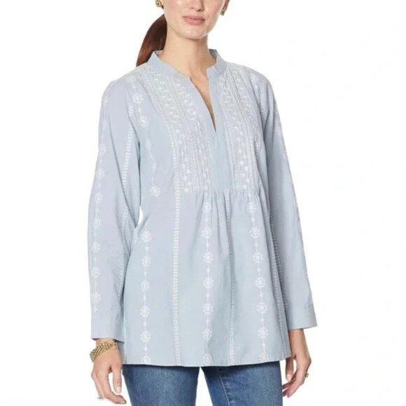 NEW Diane Gilman DG2 Embroidered Chambray Tunic Indigo P271 - Picture 1 of 8
